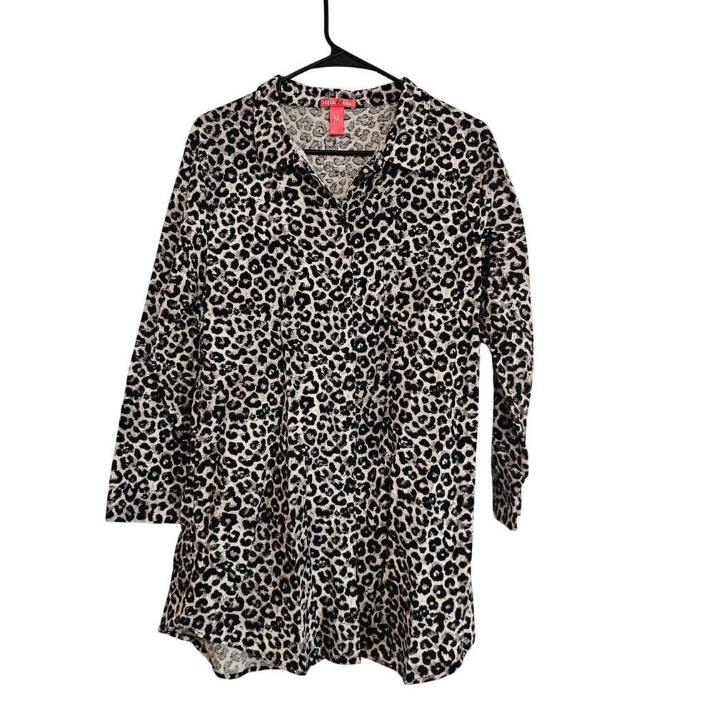 MIX & CO Leopard Print Button Down‎ Shirt Dress Long Sleeve Casual Size Medium